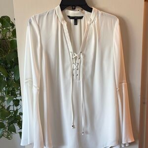 Chic White Lace-Up Blouse
